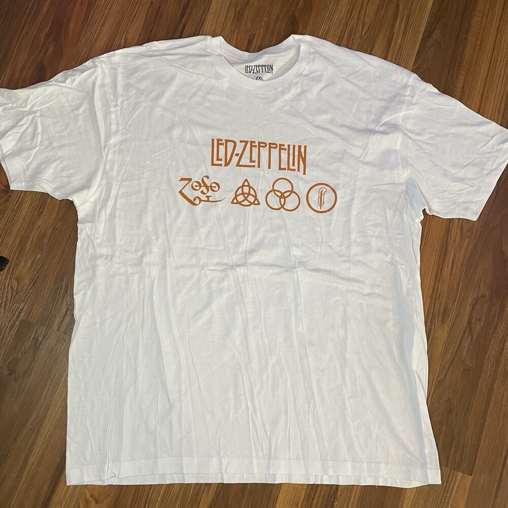 NWOT Men’s 2XL Led Zeppelin Band Graphic T-Shirt White 100% Cotton Classic Rock